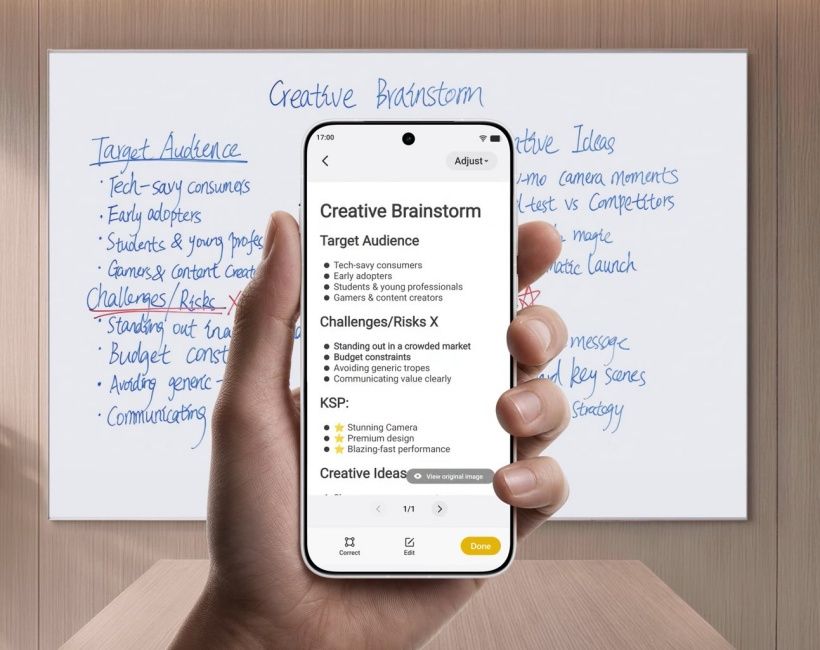 Snap Note turning whiteboard photo into editable document on Vivo OriginOS 7