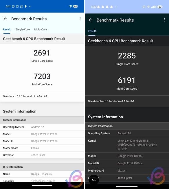 geekbench comparison between Tensor G6 vs Tensor G5