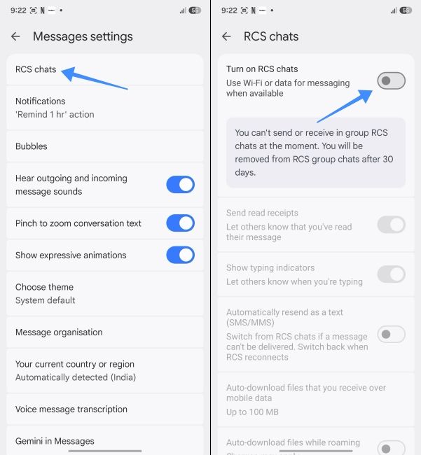 Turn Off RCS in Google Messages