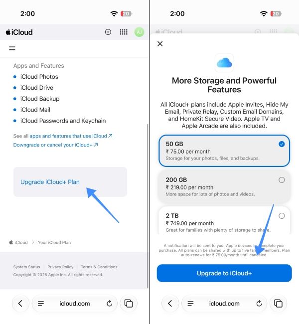 go to Upgrade to iCloud+ and change plans 