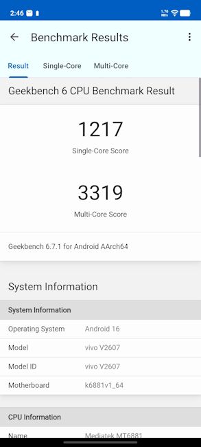 Vivo T5 5G Geekbench Test