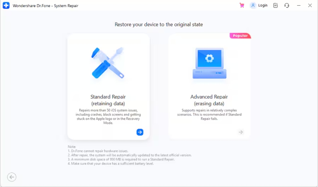 Wondershare Dr.Fone iOS Repair toolkit overview