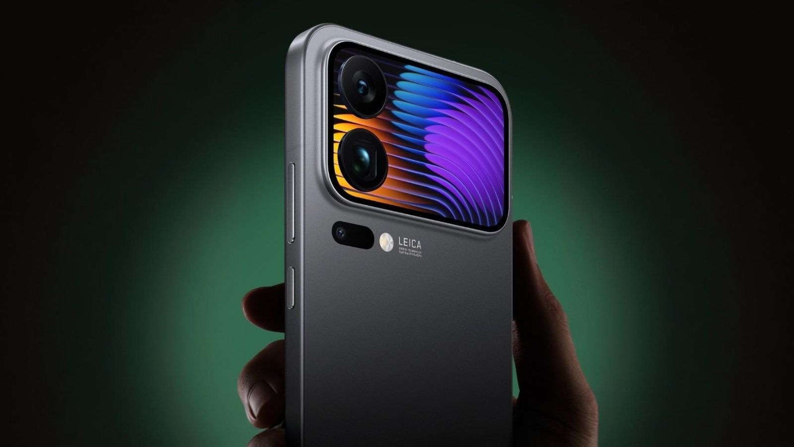 shot of a handheld Xiaomi 17 Pro showing the back panel with secondary display