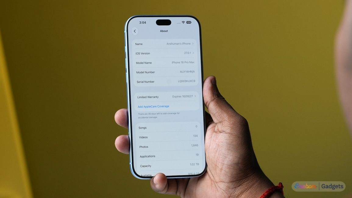 About phone page on iPhone 18 Pro Max