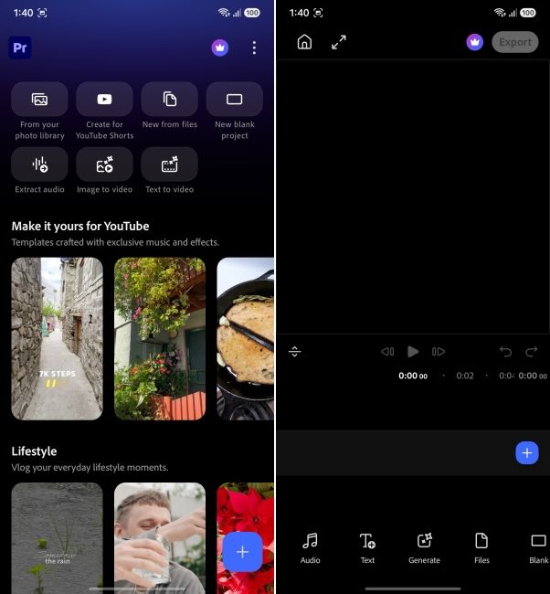adobe premiere app ui on android