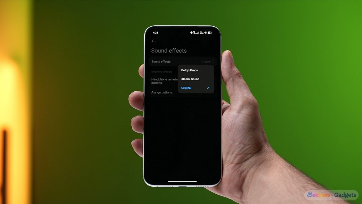 Disabling Dolby Atmos and selecting original sound from Android sound effects settings.