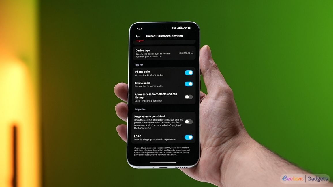 Disabling Keep volume consistent from Bluetooth settings screen on Redmi Note 17 Pro Max