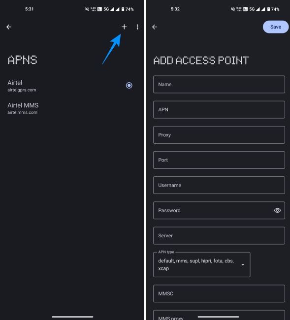 Adding new Access point name settings within Android's Settings page Adding new Access point name settings within Android's Settings page