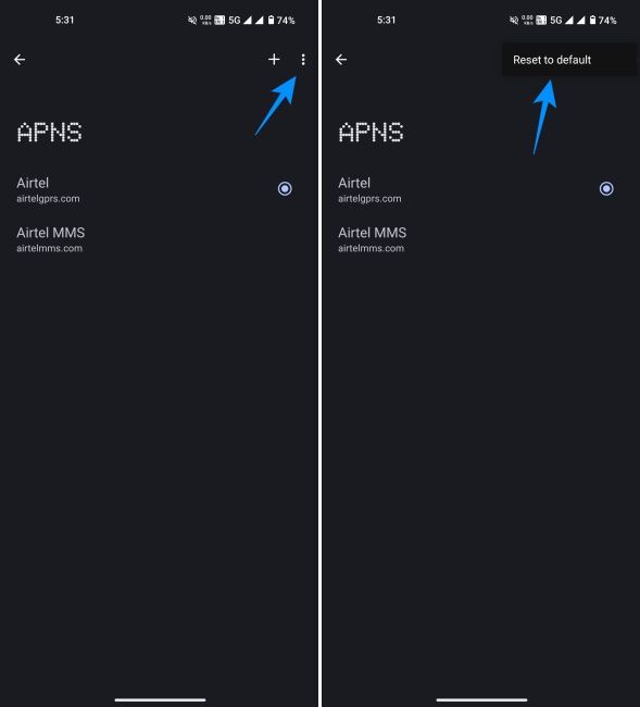 Resetting APN settings to default within Android's settings app Resetting APN settings to default within Android's settings app