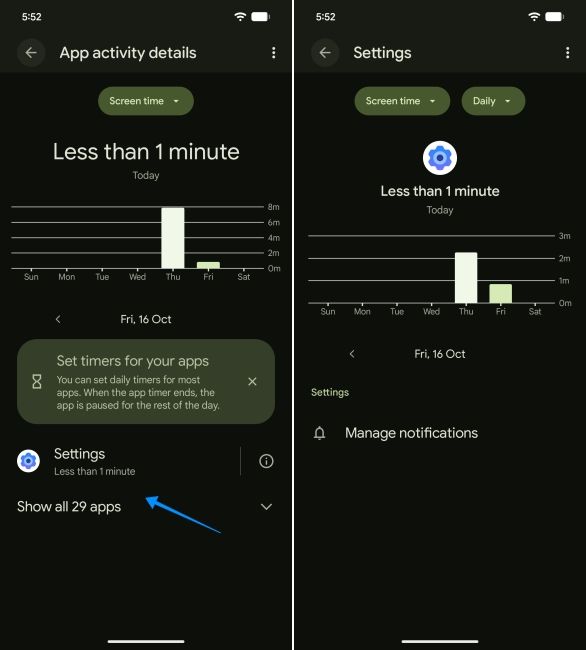 screenshot from an android phone showing screen time of individual apps screenshot from an android phone showing screen time of individual apps