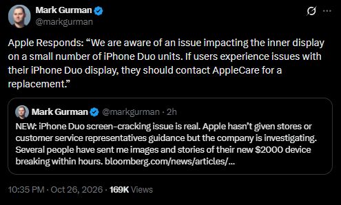 Apple acknowledges iPhone Duo screen cracking issues