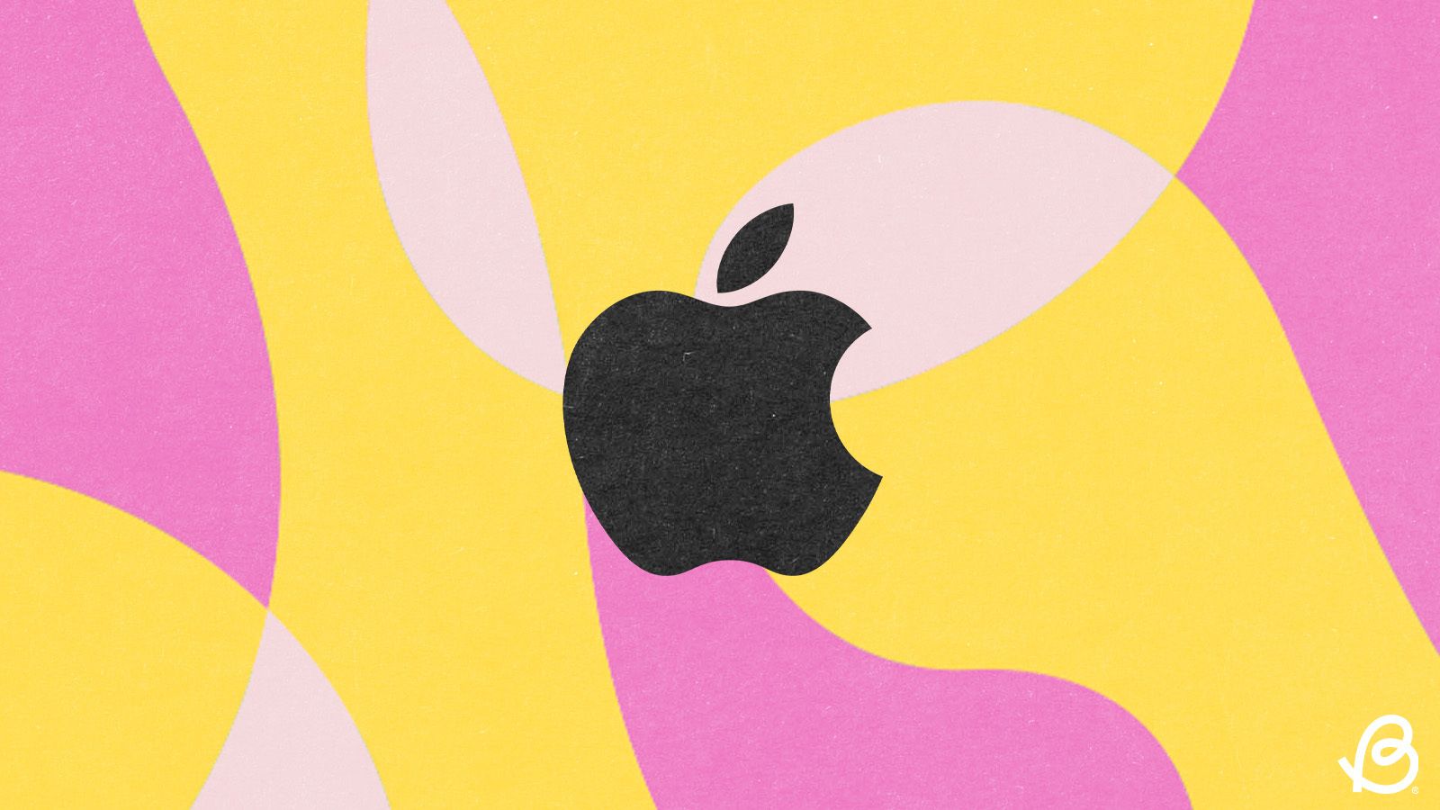 Apple logo in front of an abstract background