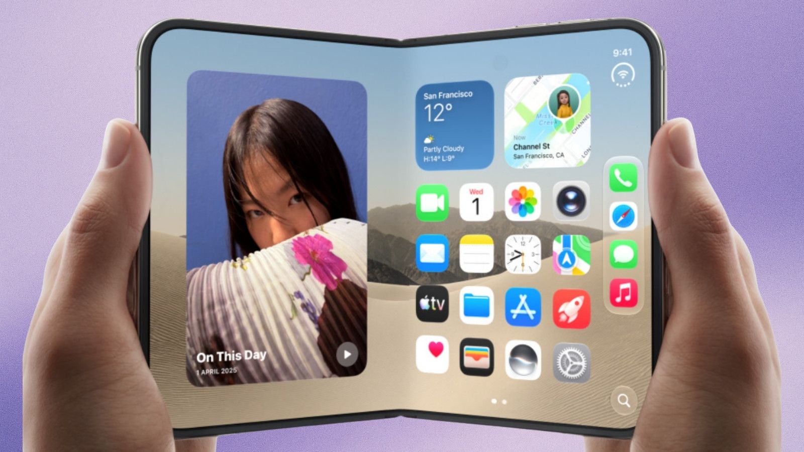 iPhone Duo inner screen showcased while the foldable is in hand iPhone Duo inner screen showcased while the foldable is in hand