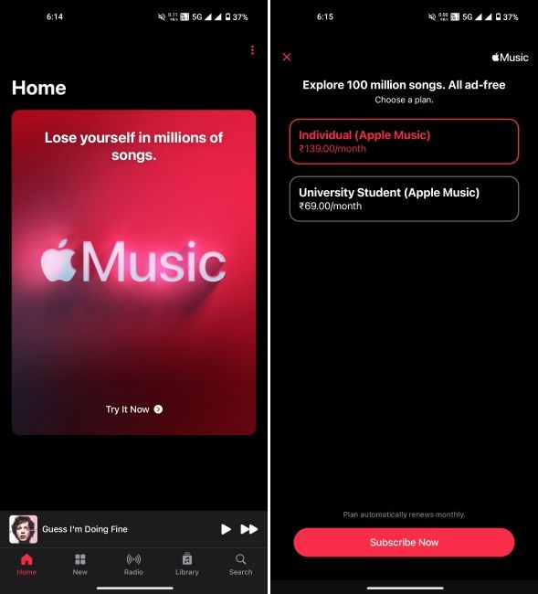 Subscribing to Apple Music on Android Subscribing to Apple Music on Android