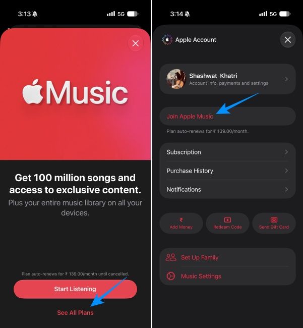 Viewing all plans on Apple Music app on iPhone Viewing all plans on Apple Music app on iPhone