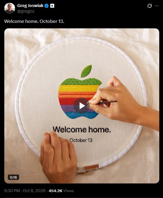 X post screenshot revealing Apple Welcome Home launch event date and tagline