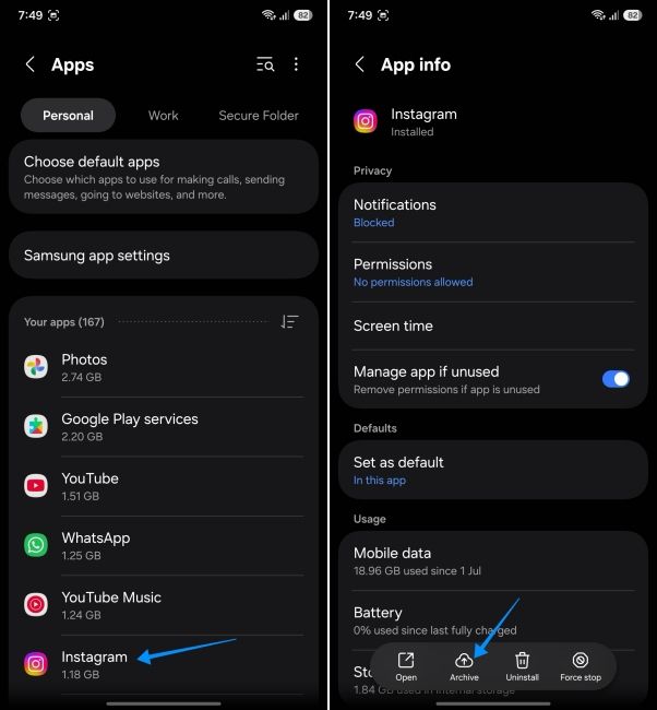 screenshot from a samsung phone showing how to archive apps screenshot from a samsung phone showing how to archive apps