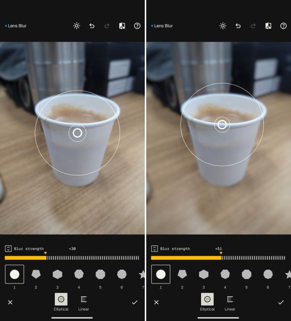 Adjusting blur strength in Snapseed on Android