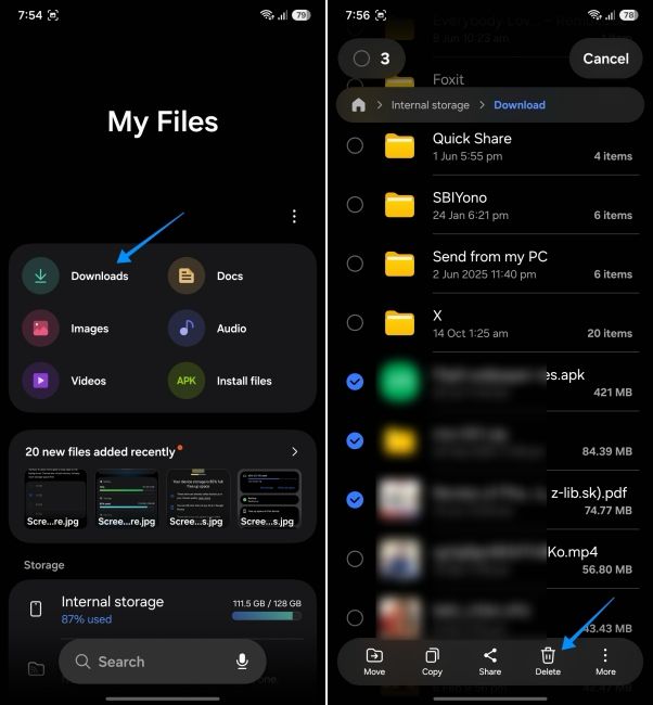 screenshot from a samsung phone showing how to clear up downloads folder screenshot from a samsung phone showing how to clear up downloads folder