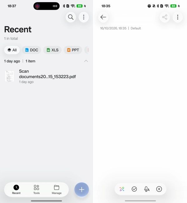 Bottom floating bar on File Manager and Notes app on ColorOS 17