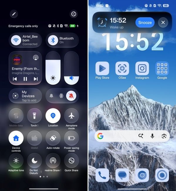 Translucent quick settings tiles and alarm on ColorOS 17