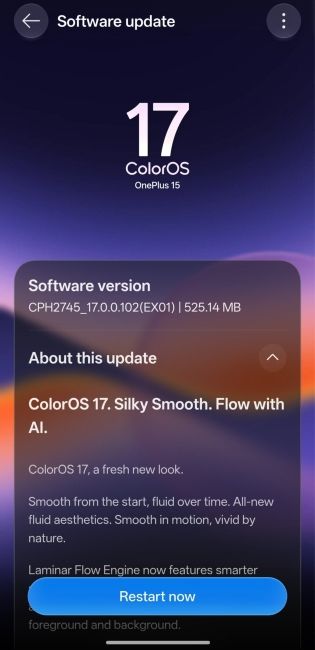 ColorOS 17 on OnePlus 15 changelog