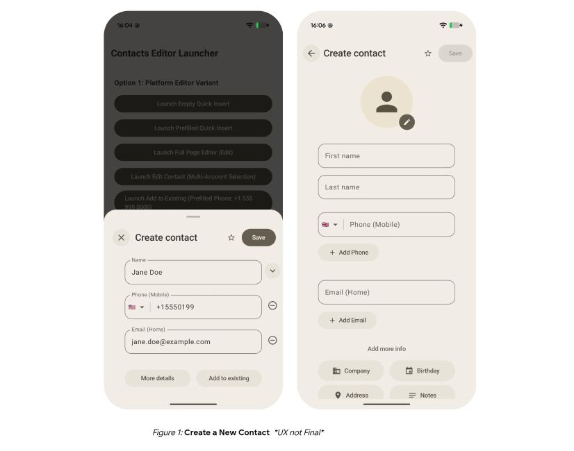 Android new half sheet to create a contact