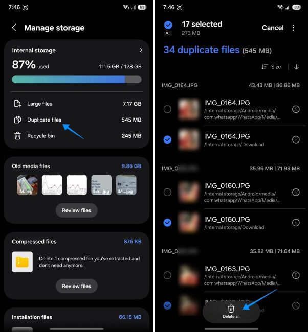 screenshot from a samsung phone showing how to delete duplicate files screenshot from a samsung phone showing how to delete duplicate files