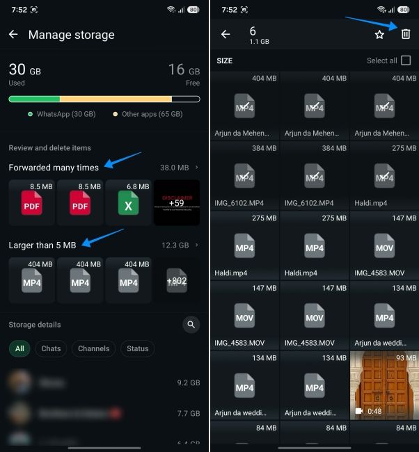 screenshot from a samsung phone showing how to delete large whatsapp files screenshot from a samsung phone showing how to delete large whatsapp files