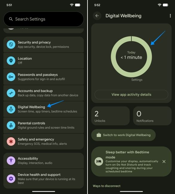 screenshot from an android phone showing how to open digital wellbeing settings screenshot from an android phone showing how to open digital wellbeing settings