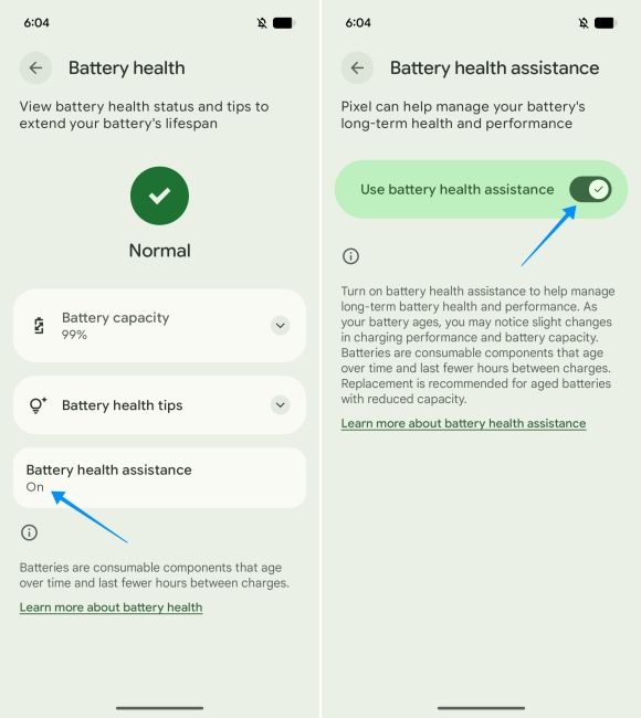 screenshot from a pixel phone to disable battery health assistance screenshot from a pixel phone to disable battery health assistance