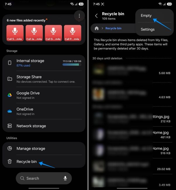 screenshot from a samsung phone showing how to empty recycle bin screenshot from a samsung phone showing how to empty recycle bin