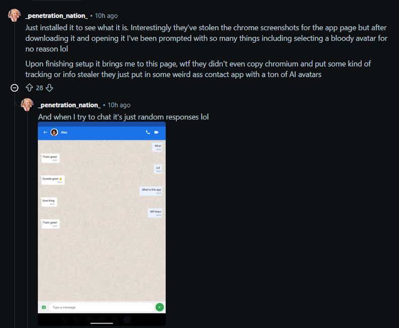 Fake Chrome app interface showcased Fake Chrome app interface showcased