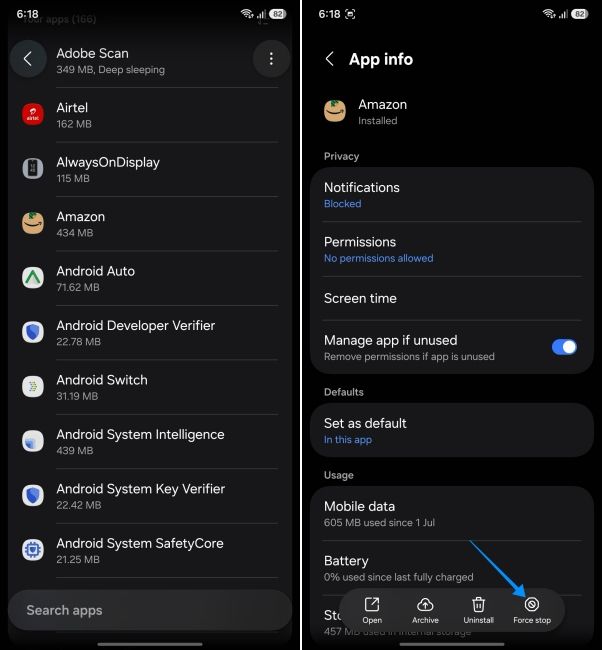 a screenshot from an android phone showing how to force stop an app a screenshot from an android phone showing how to force stop an app