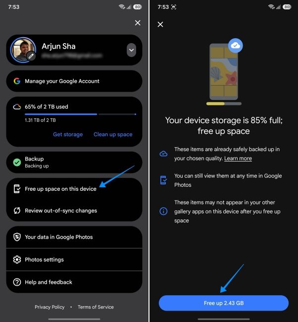 screenshot from a samsung phone showing how to free up space in google photos screenshot from a samsung phone showing how to free up space in google photos