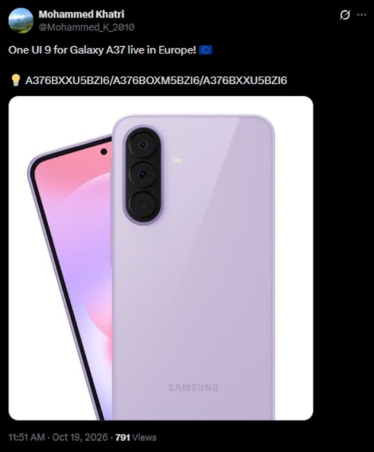 Samsung Galaxy A37 global update revealed in X post screenshot