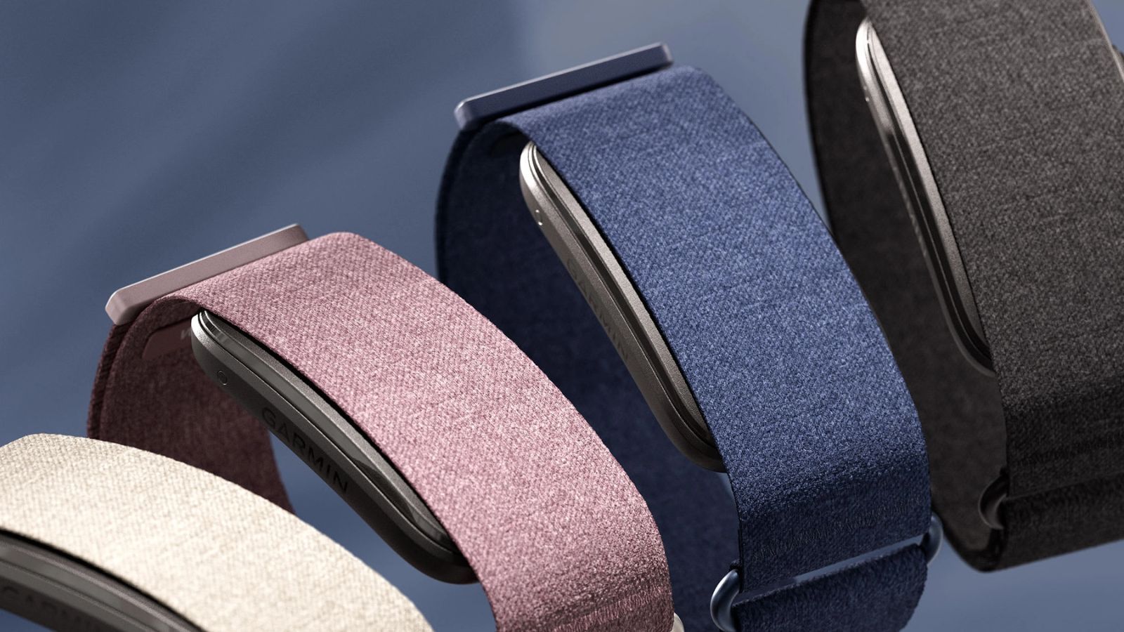 Garmin Cirqa screenless smart band shown in four colours Garmin Cirqa screenless smart band shown in four colours