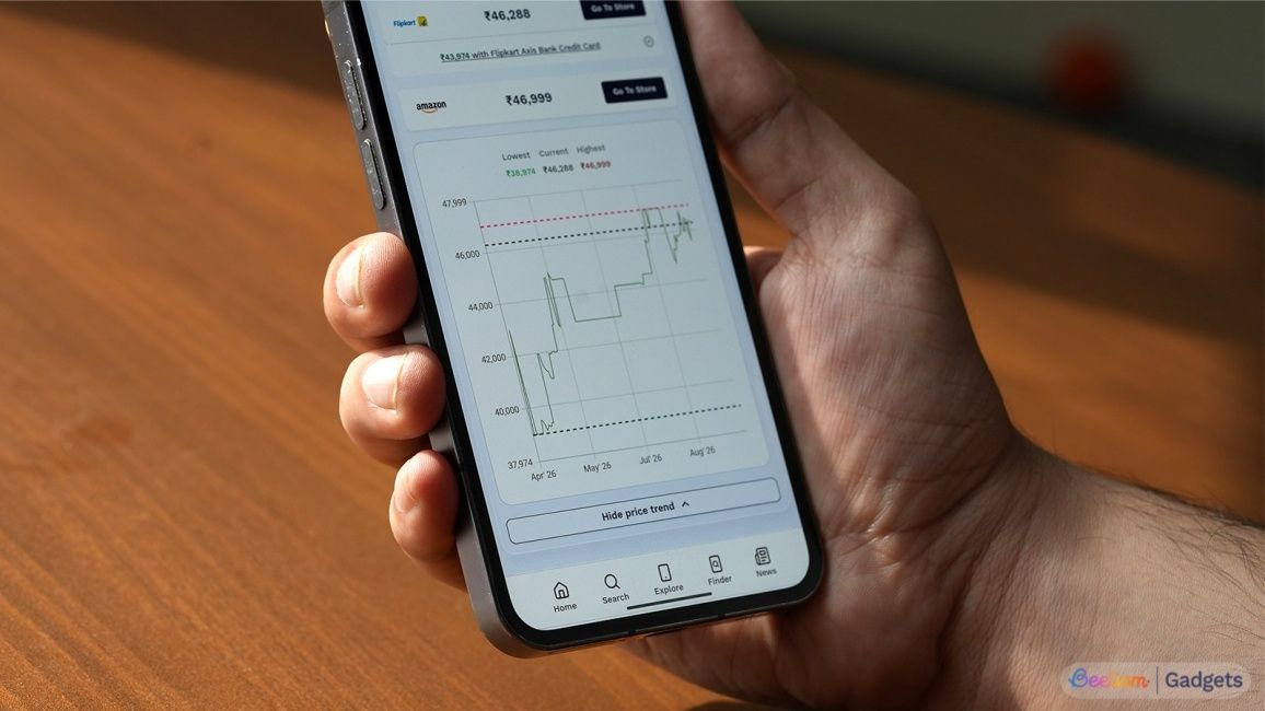 Viewing a phone's historical price trend on Beebom Gadgets
