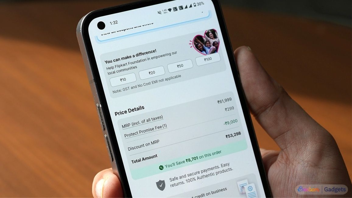 Flipkart's Protect Promise Fee automatically added to cart while buying a phone