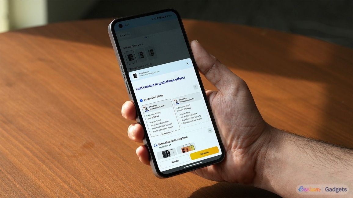 Flipkart adding protection plans for phone in cart