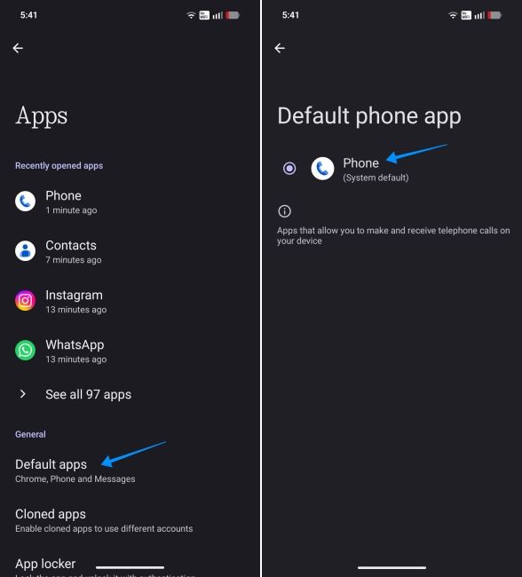 screenshot from an android phone showing how to change default phone app screenshot from an android phone showing how to change default phone app