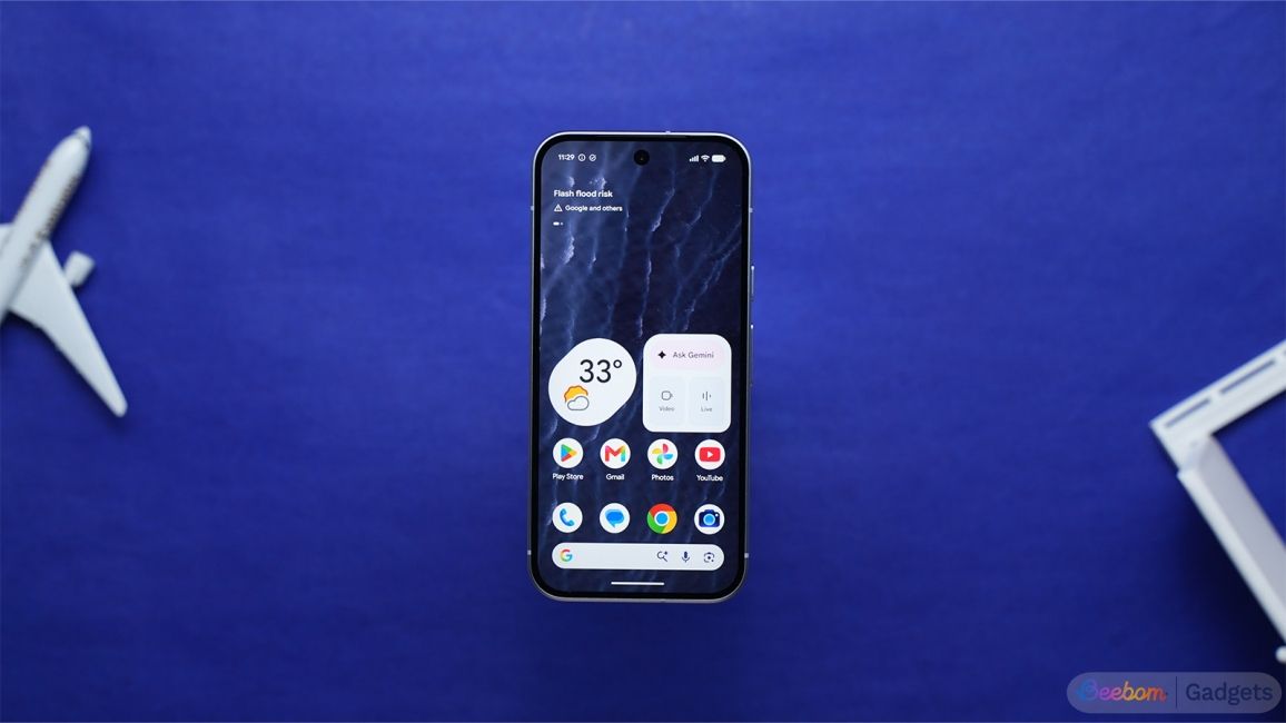 top down shot of Google Pixel 11 showing Android home screen top down shot of Google Pixel 11 showing Android home screen