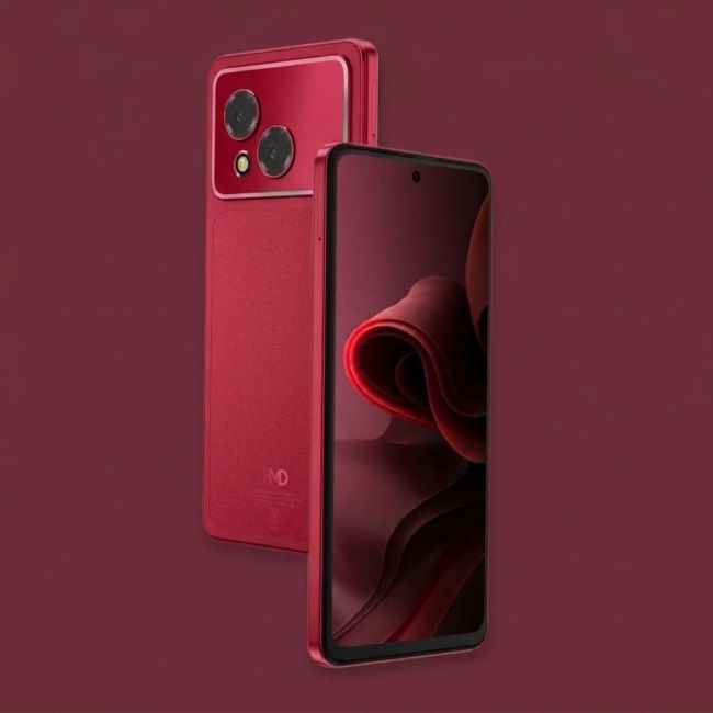 HMD Vibe 2 Max smartphone from the front and back in red colour HMD Vibe 2 Max smartphone from the front and back in red colour