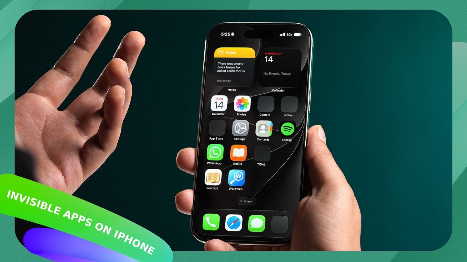 handheld shot of an iPhone showing Invisible Apps on iOS home screen