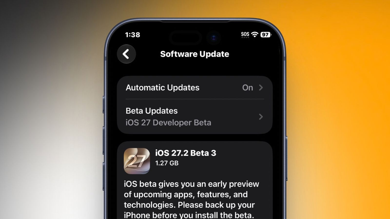 Apple Releases iOS 27.2 Developer Beta 3 for Eligible iPhones thumbnail