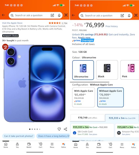 iPhone 16 Amazon deal screenshot