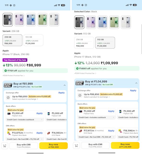 Apple iPhone 17 Flipkart BBD Sale 2026 deal screenshot