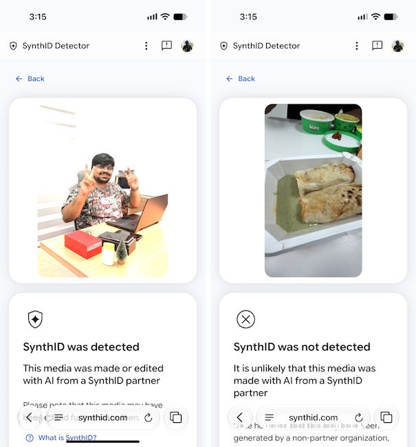 AI-generated iPhone images running through Google's SynthID detector