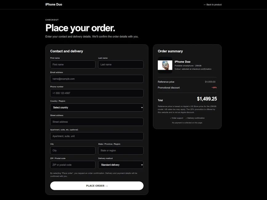 Fake iPhone Duo scam website collecting data