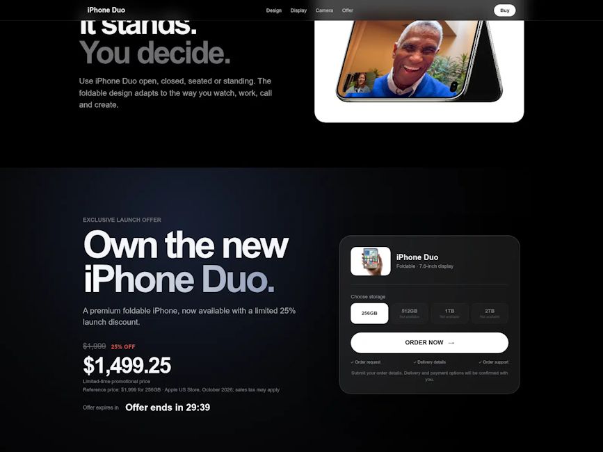 iPhone Duo fake website listing showcased